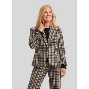 PEACE OF CLOTH Plaid Blazer XL Black Cream Ruffle Sleeve Preppy Career Jacket